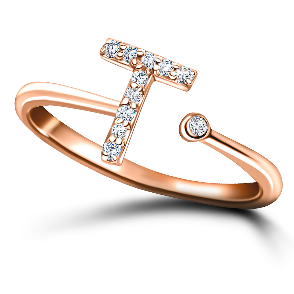 Diamond Initial 'T' Ring 0.10ct Premium Quality in 18k Rose Gold