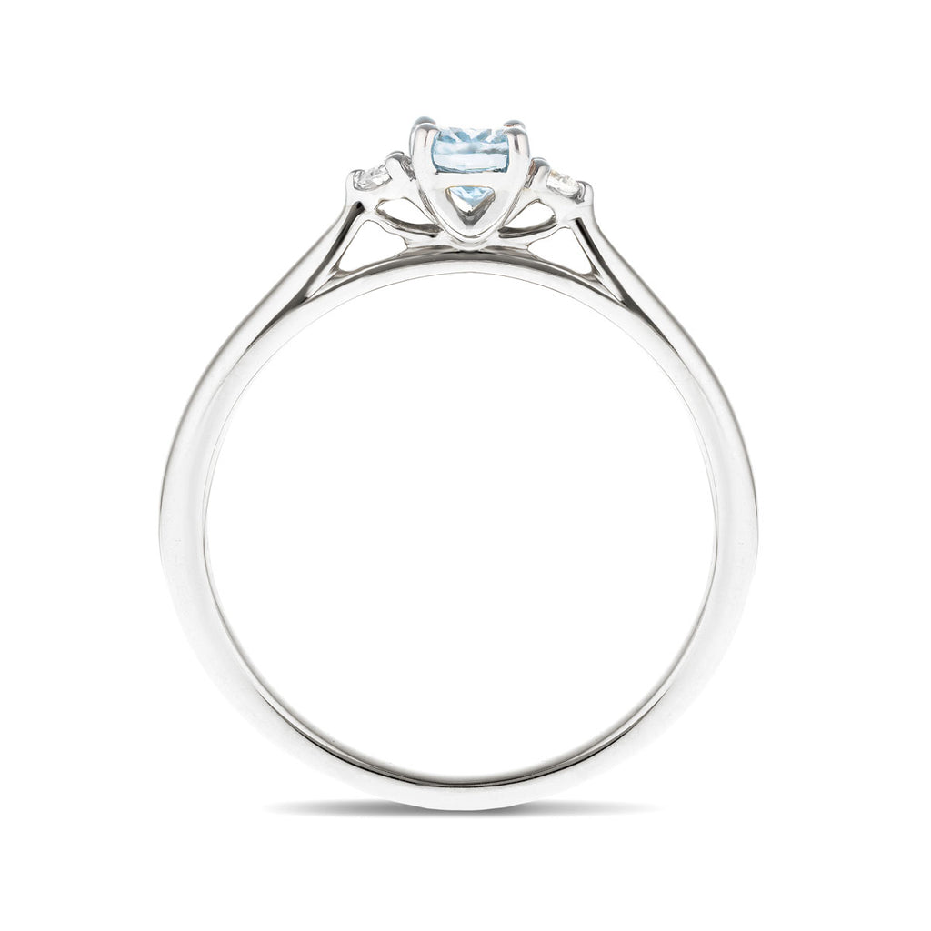 Aquamarine 0.50ct Diamond 0.06ct Three Stone Ring 9k White Gold