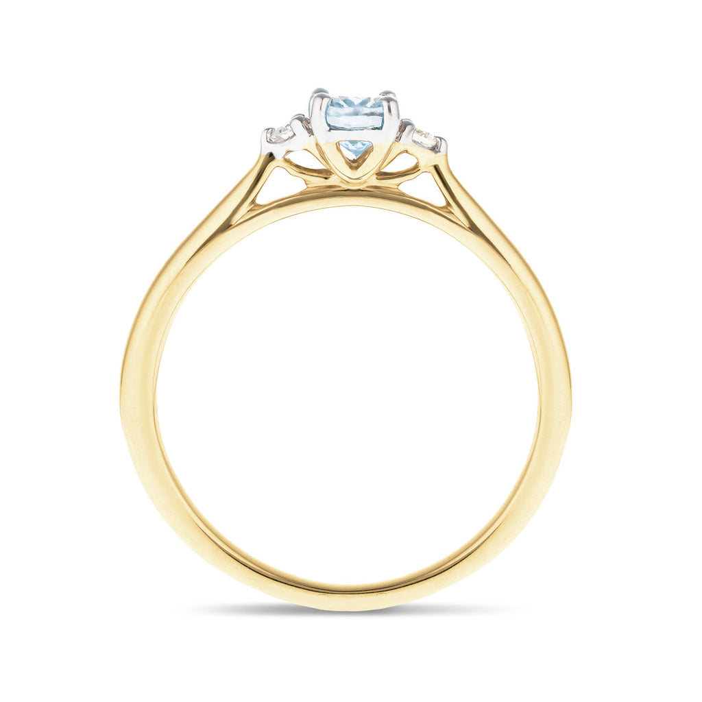 Aquamarine 0.50ct Diamond 0.06ct Three Stone Ring 9k Yellow Gold