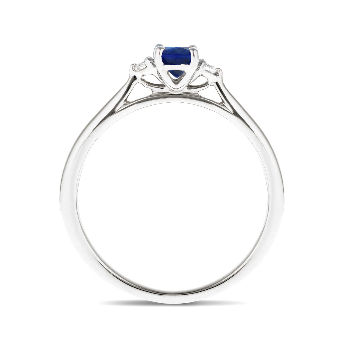 Blue Sapphire Diamond Three Stone Ring 9k White Gold