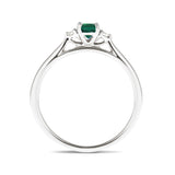 Emerald 0.50ct Diamond 0.06ct Three Stone Ring 9k White Gold