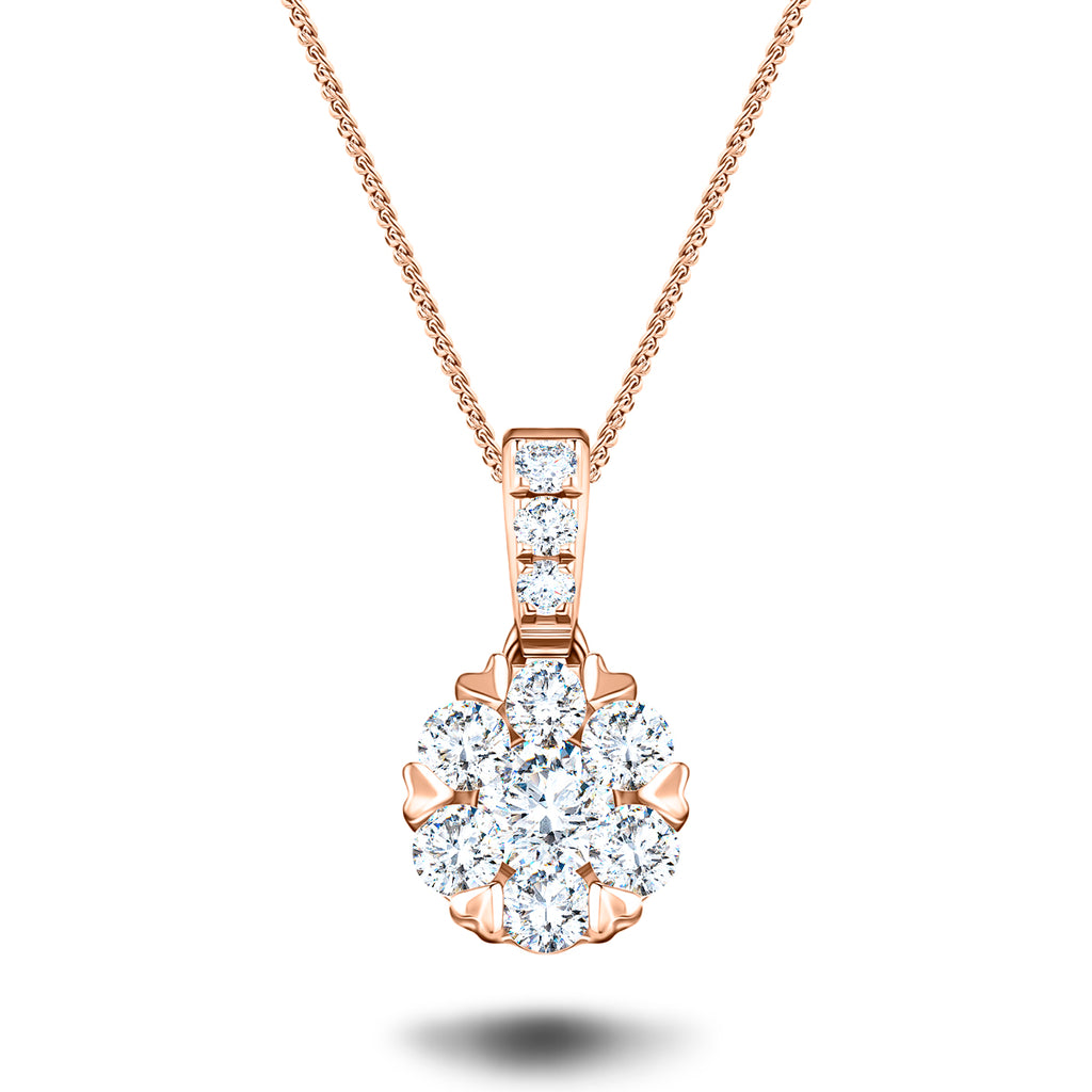 Diamond Cluster Pendant Necklace 0.35ct G/SI 18k Rose Gold 7.0x13.0