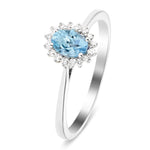 Aquamarine 0.40ct and Diamond 0.10ct Ring In 9K White Gold - All Diamond