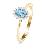 Aquamarine 0.40ct and Diamond 0.10ct Ring In 9k Yellow Gold - All Diamond