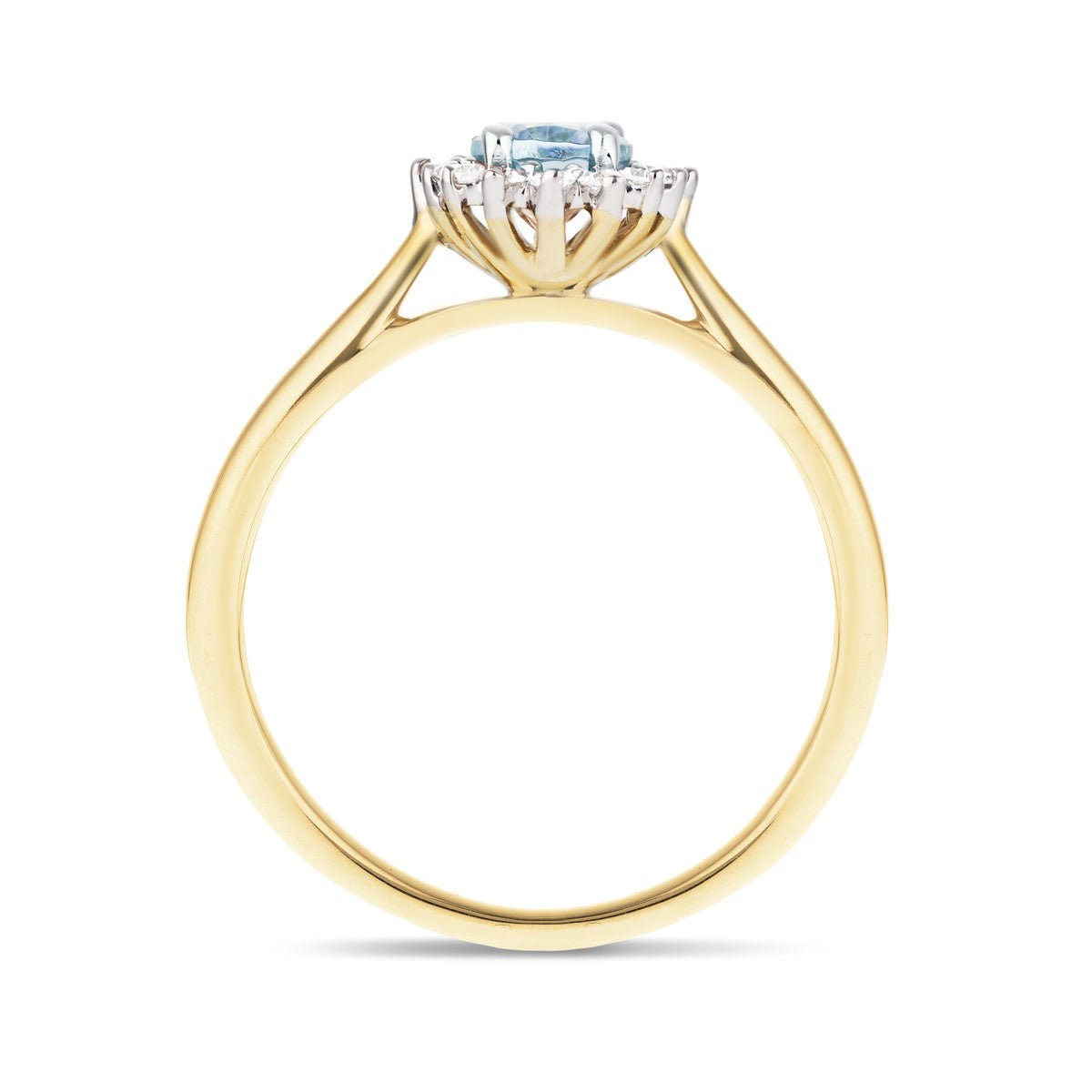 Aquamarine 0.40ct and Diamond 0.10ct Ring In 9k Yellow Gold - All Diamond