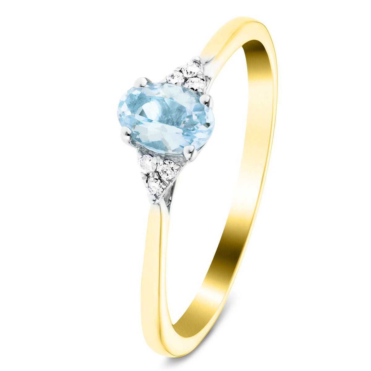 Aquamarine 0.50ct Diamond 0.04ct Cluster Ring 9k Yellow Gold - All Diamond