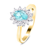 Aquamarine 0.65ct and Diamond 0.31ct Cluster Ring in 18K Yellow Gold - All Diamond