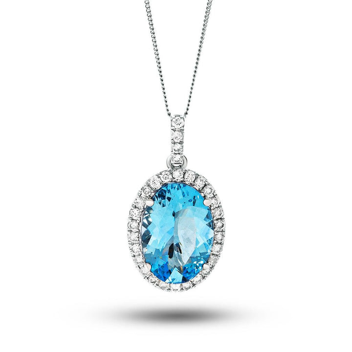 Aquamarine 0.97ct & 0.33ct G/SI Diamond Necklace in 18k White Gold