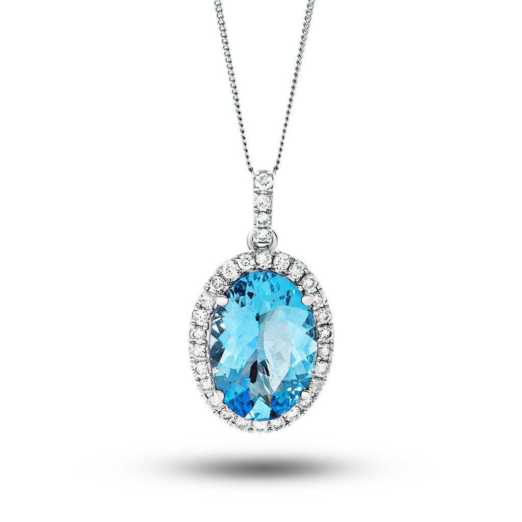 Aquamarine 1.50ct & 0.30ct G/SI Diamond Necklace in 18k White Gold - All Diamond