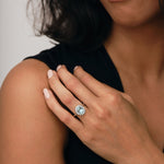 Aquamarine 1.79ct and Diamond 0.54ct Cluster Ring in 18K White Gold - All Diamond