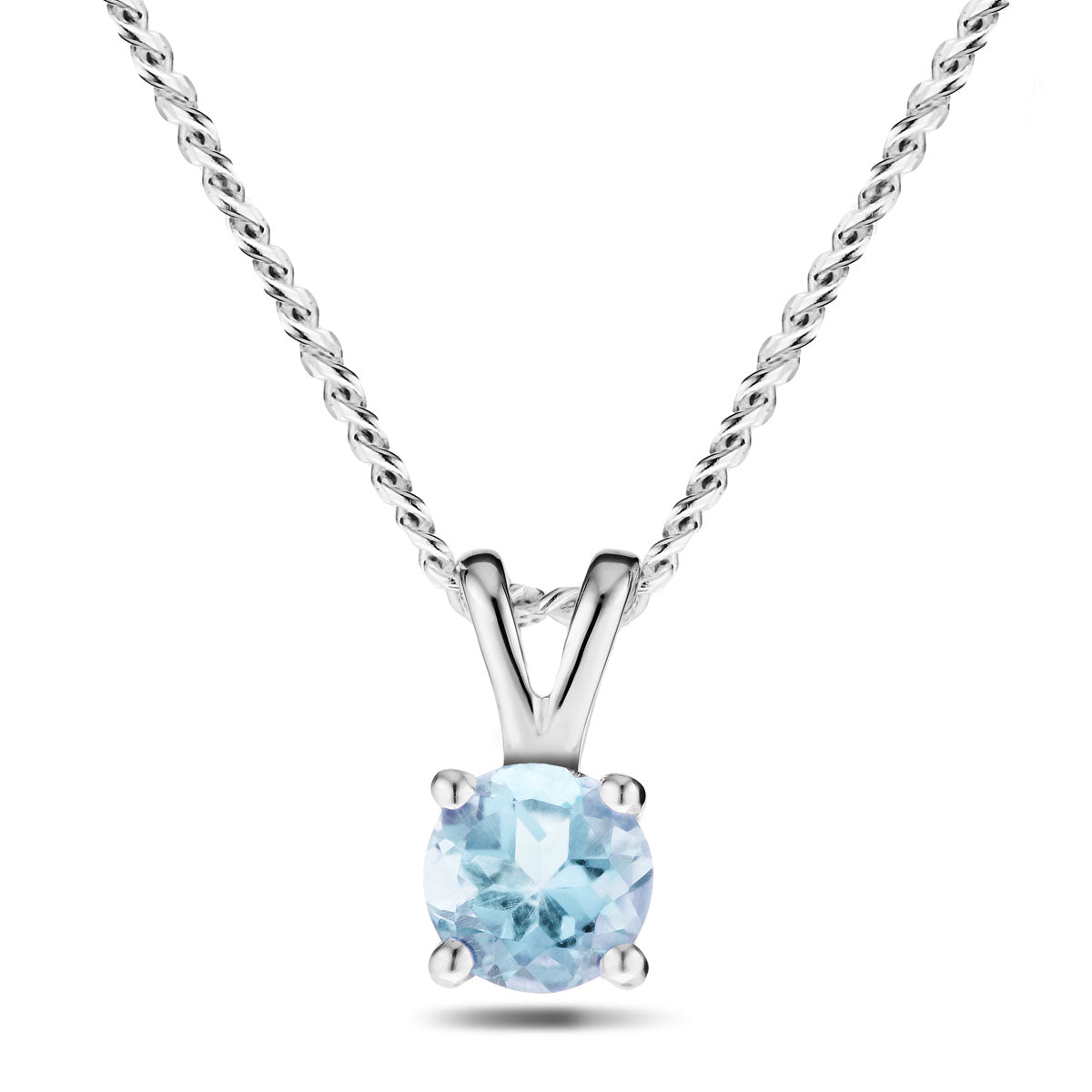 Aquamarine Solitaire Necklace Pendant 0.50ct in 9k White Gold 5.0mm - All Diamond