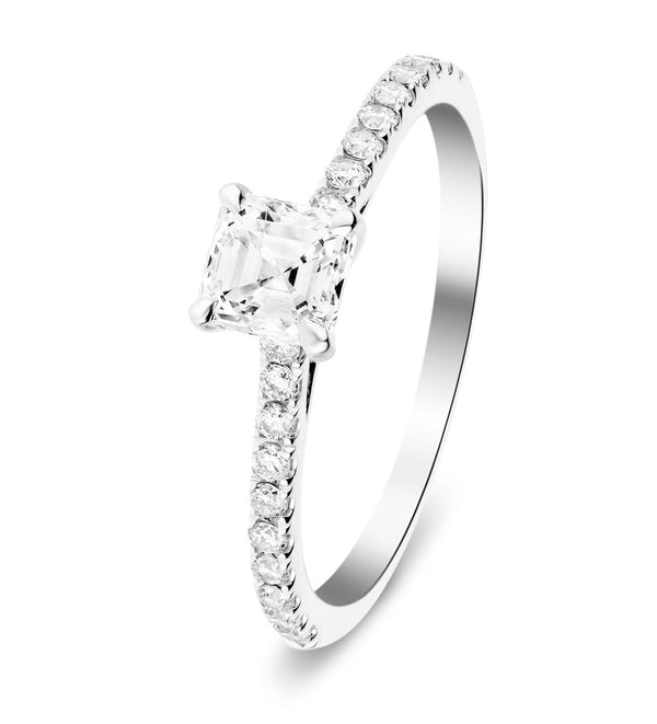 Asscher Cut Diamond Side Stone Engagement Ring 0.55ct G/SI in 18k Whit ...