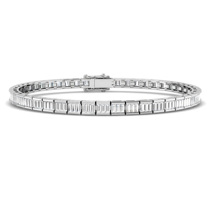 10K White Gold Round & Baguette Cut Diamond Bracelet 7