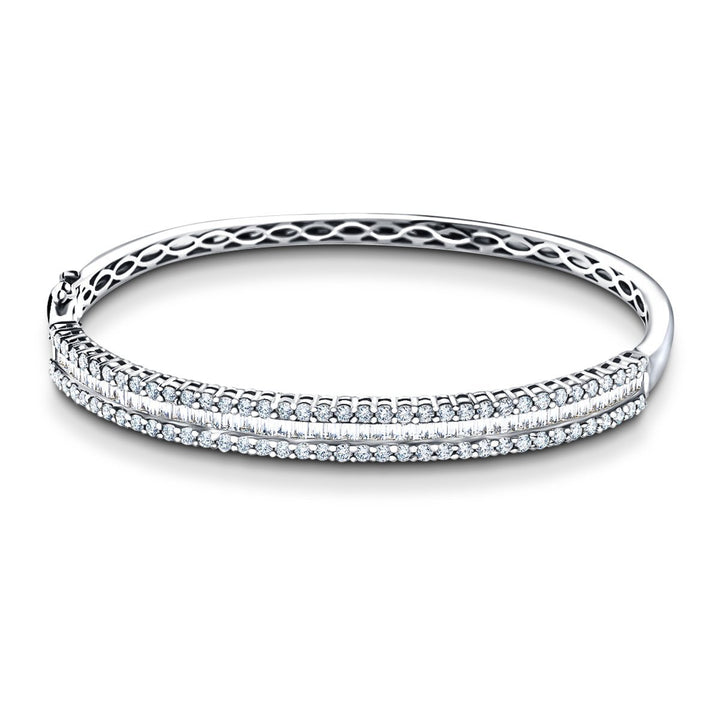 Baguette & Round Diamond Bangle 3.50ct G/SI Diamond in 18k White Gold
