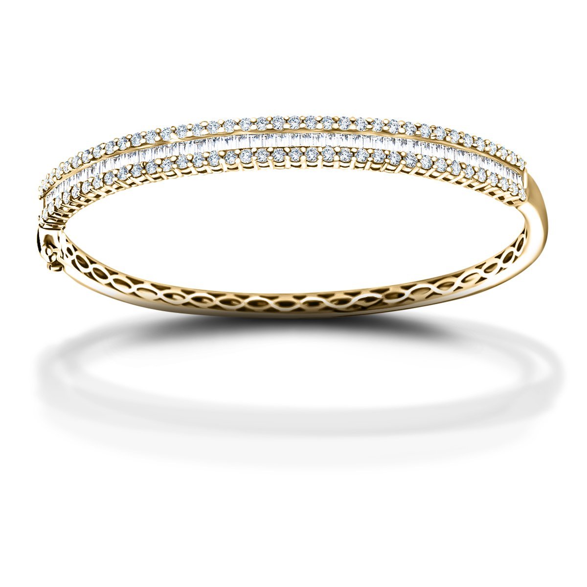 Baguette & Round Diamond Bangle 3.50ct G/SI Diamond in 18k Yellow Gold - All Diamond