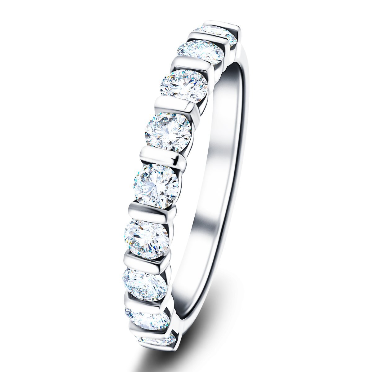 Bar Set Diamond Half Eternity Ring 0.50ct G/SI Diamonds 18k White Gold - All Diamond