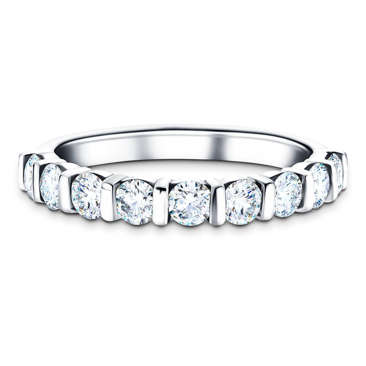 Bar Set Diamond Half Eternity Ring 0.50ct G/SI Diamonds 18k White Gold - All Diamond