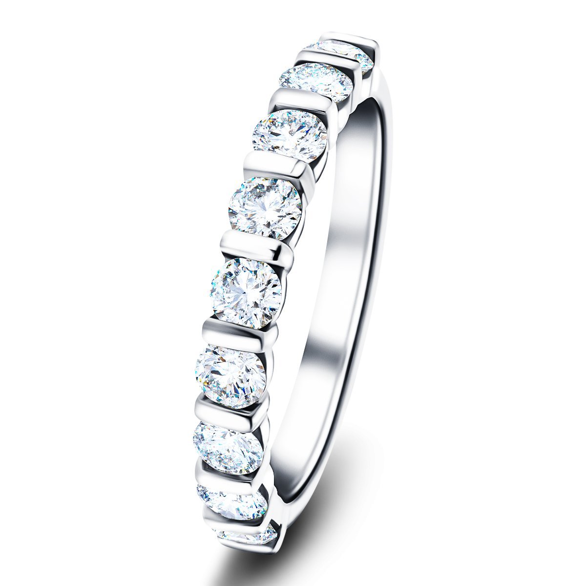 Bar Set Diamond Half Eternity Ring 0.75ct G/SI Diamonds 18k White Gold - All Diamond