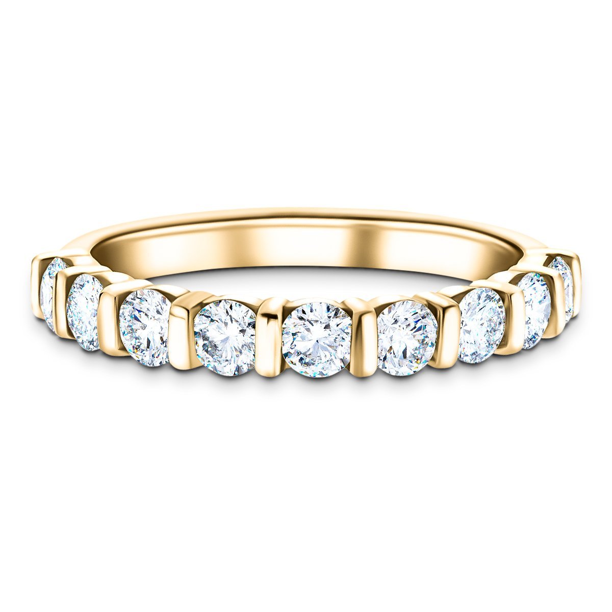 Bar Set Diamond Half Eternity Ring 0.75ct G/SI Diamonds 18k Yellow Gold - All Diamond