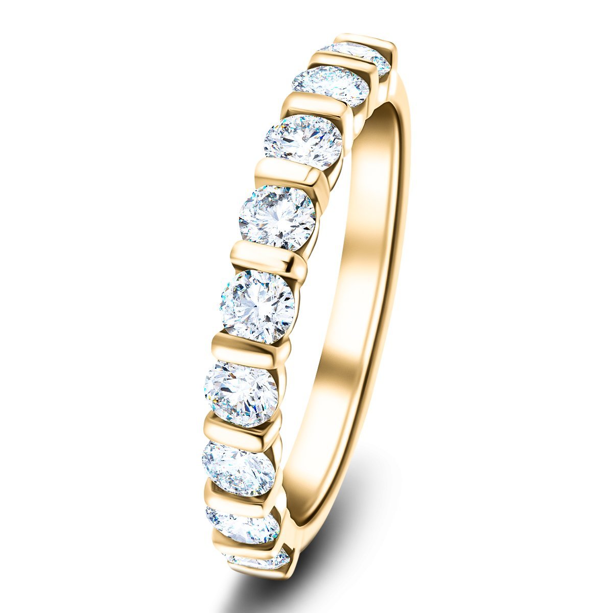 Bar Set Diamond Half Eternity Ring 0.75ct G/SI Diamonds 18k Yellow Gold - All Diamond