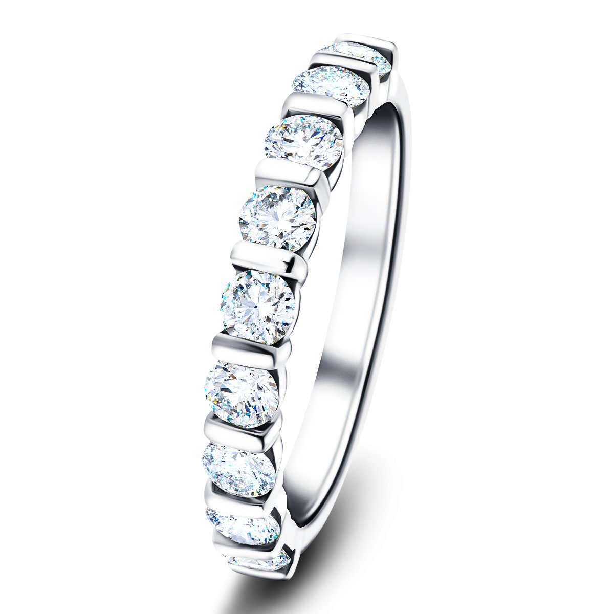 Bar Set Diamond Half Eternity Ring 1.00ct G/SI Diamonds in Platinum - All Diamond