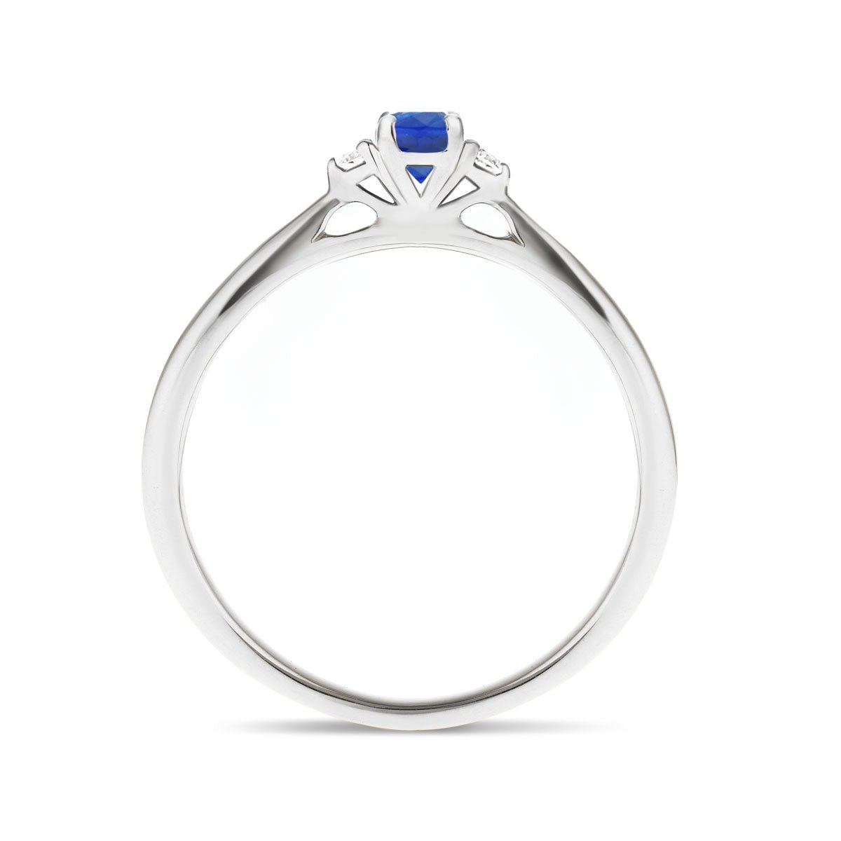 Blue Sapphire 0.20ct Diamond 0.05ct Three Stone Ring 9k White Gold - All Diamond