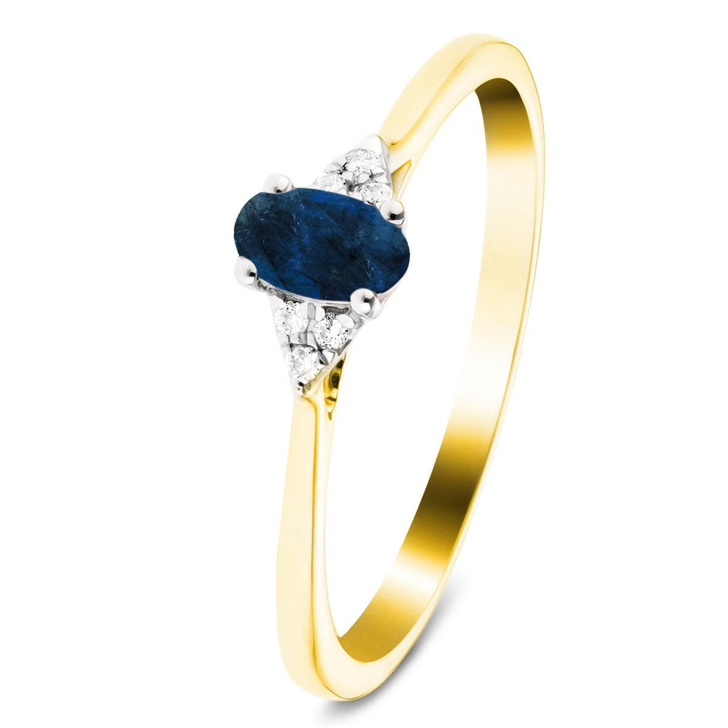 Blue Sapphire 0.30ct Diamond 0.03ct Cluster Ring 9k Yellow Gold - All Diamond