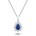 Blue Sapphire 0.45ct & 0.20ct G/SI Diamond Necklace in 18k White Gold - All Diamond