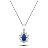 Blue Sapphire 0.45ct & 0.20ct G/SI Diamond Necklace in 18k White Gold - All Diamond