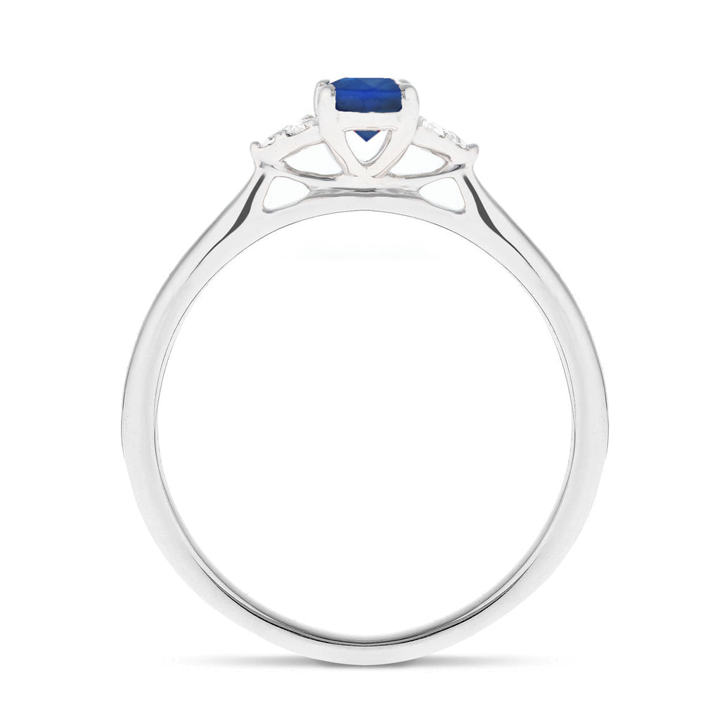 Blue Sapphire 0.55ct Diamond 0.04ct Cluster Ring 9k White Gold - All Diamond