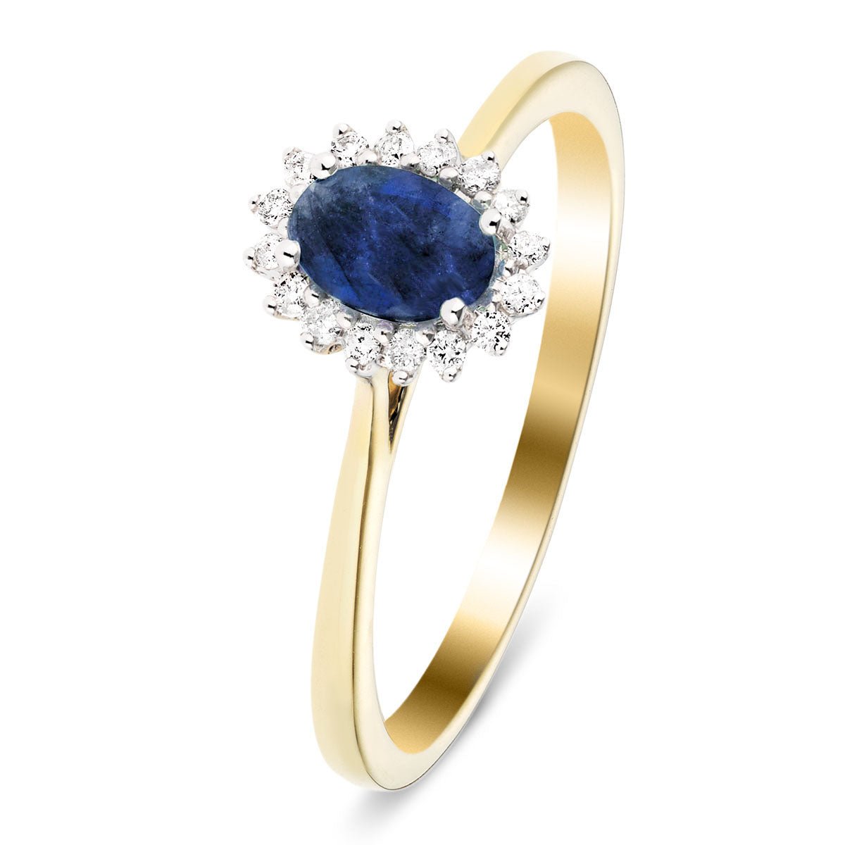 Blue Sapphire 0.60ct and Diamond 0.10ct Ring In 9K Yellow Gold - All Diamond