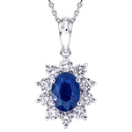 Blue Sapphire 1.00ct & 0.60ct G/SI Diamond Necklace in 18k White Gold - All Diamond