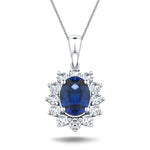 Blue Sapphire 1.40ct & 0.60ct G/SI Diamond Necklace in 18k White Gold - All Diamond