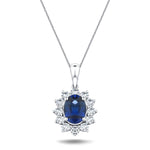 Blue Sapphire 1.40ct & 0.60ct G/SI Diamond Necklace in 18k White Gold - All Diamond