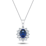 Blue Sapphire 1.40ct & 0.60ct G/SI Diamond Necklace in 18k White Gold - All Diamond