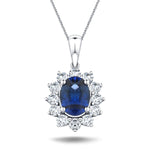 Blue Sapphire 1.80ct & 0.70ct G/SI Diamond Necklace in 18k White Gold - All Diamond