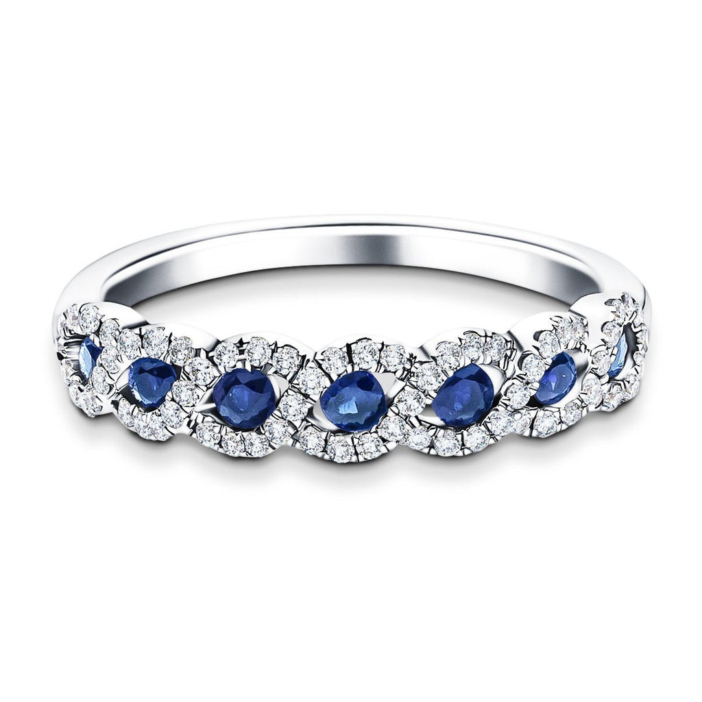 Blue Sapphire & Diamond 0.55ct Dress Cocktail Ring in 18k White Gold - All Diamond
