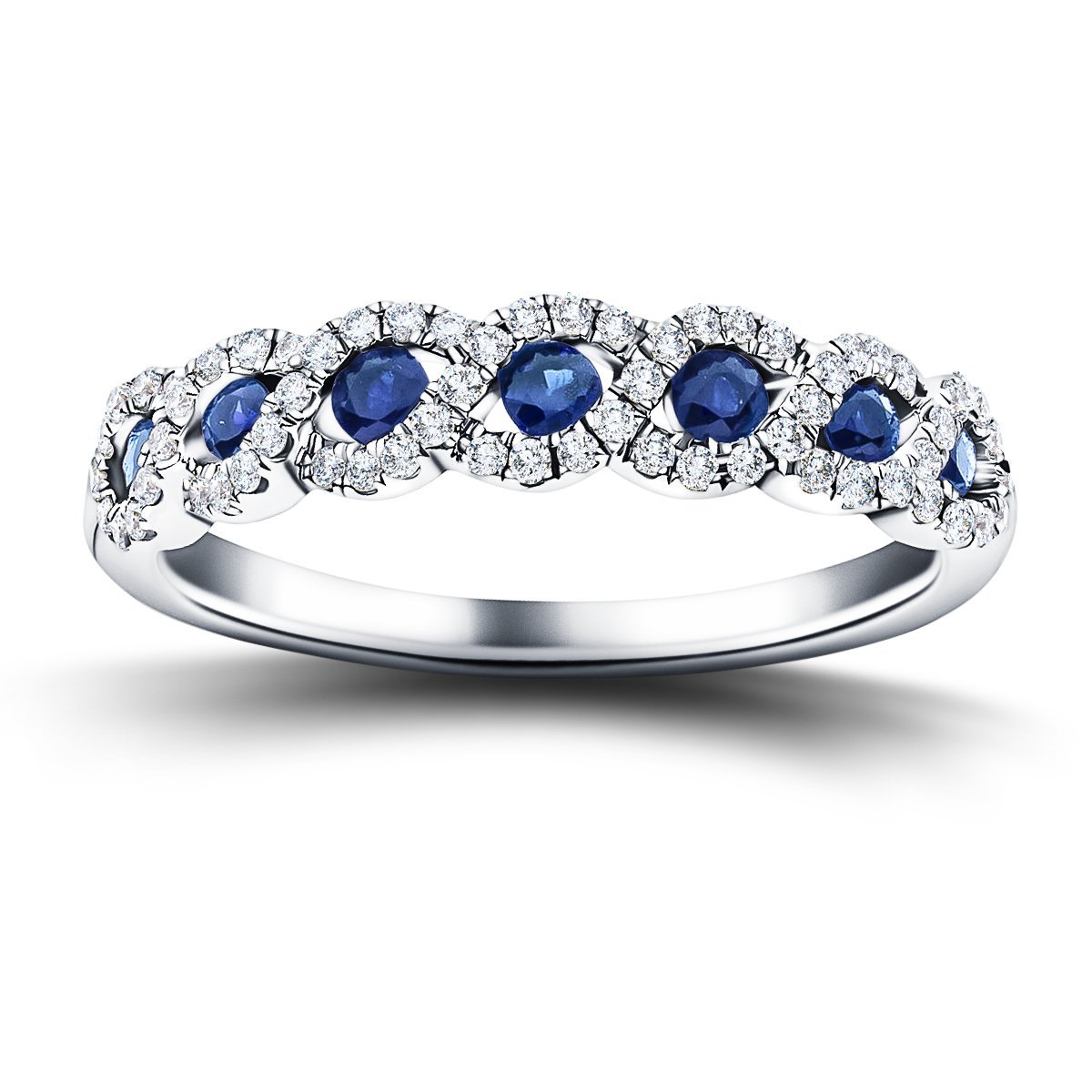 Blue Sapphire & Diamond 0.55ct Dress Cocktail Ring in 18k White Gold All Diamond Blue Sapphire & Diamond 0.55ct Dress Cocktail Ring in 18k White Gold All Diamond