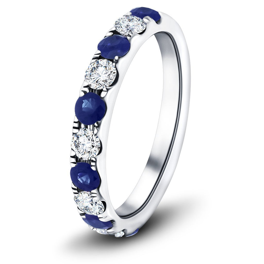 Blue Sapphire & Diamond Half Eternity Ring 0.60ct in 18k White Gold - All Diamond