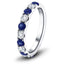 Blue Sapphire & Diamond Half Eternity Ring 0.60ct in 18k White Gold - All Diamond