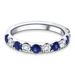 Blue Sapphire & Diamond Half Eternity Ring 0.60ct in 18k White Gold - All Diamond