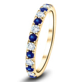 Blue Sapphire & Diamond Half Eternity Ring 0.60ct in 18k Yellow Gold - All Diamond