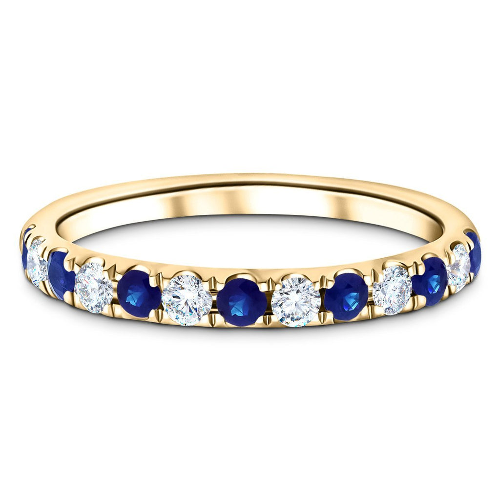 Blue Sapphire & Diamond Half Eternity Ring 0.60ct in 18k Yellow Gold - All Diamond