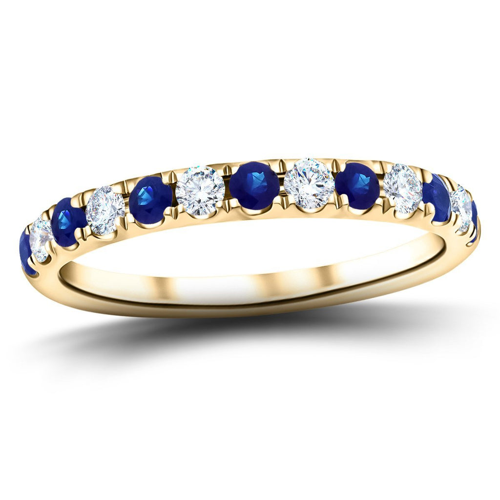Blue Sapphire & Diamond Half Eternity Ring 1.25ct in 18k Yellow Gold - All Diamond