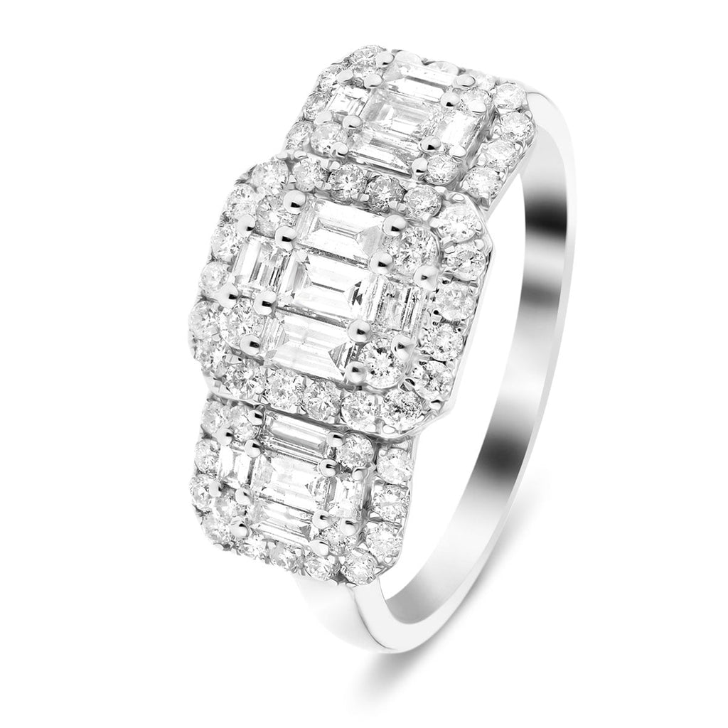 Certified Cluster Diamond Engagement Ring 1.20ct G/SI in 9k White Gold - All Diamond