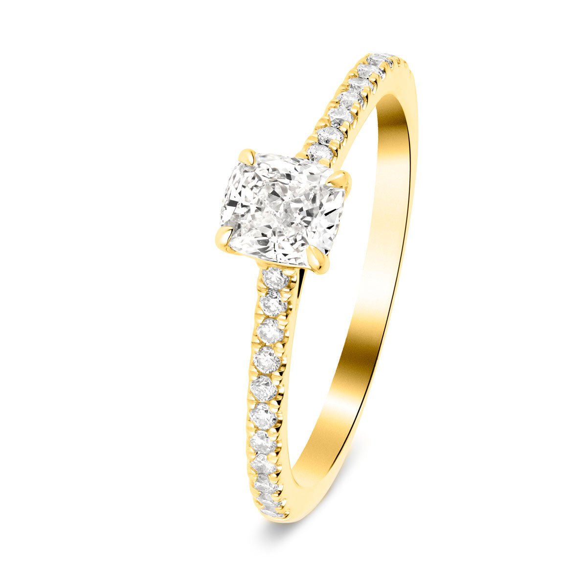 Certified Cushion Diamond Side Stone Engagement Ring 0.55ct E/VS in 18k Yellow Gold - All Diamond