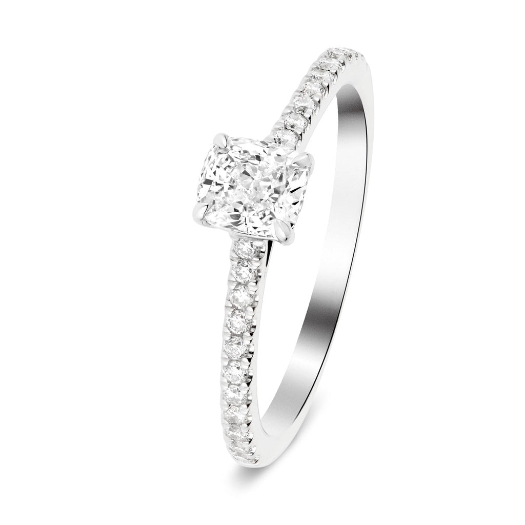 Certified Cushion Diamond Side Stone Engagement Ring 0.55ct G/SI in 18k White Gold - All Diamond