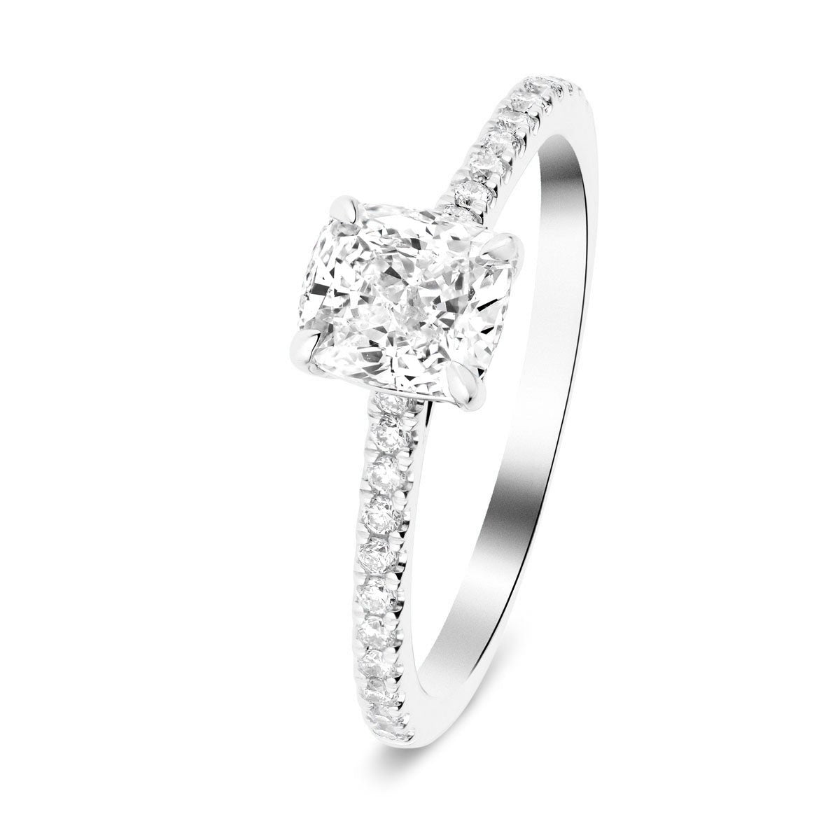 Certified Cushion Diamond Side Stone Engagement Ring 1.00ct E/VS in Platinum - All Diamond