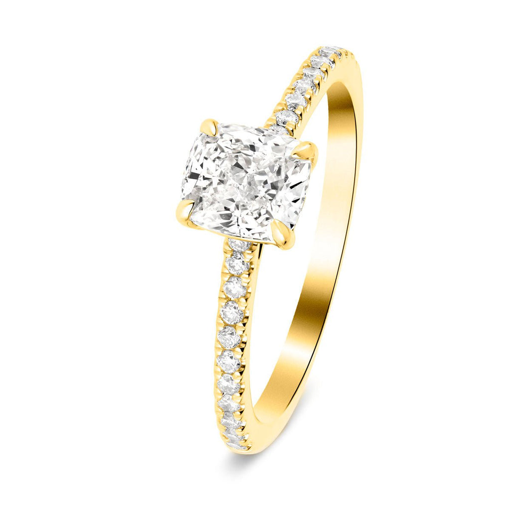 Certified Cushion Diamond Side Stone Engagement Ring 1.80ct G/SI in 18k Yellow Gold - All Diamond