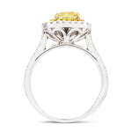 Certified Cushion Yellow Diamond Double Halo Engagement Ring 0.90ct Ring 18k White Gold - All Diamond